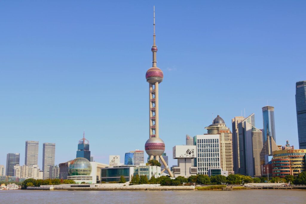 Shanghai skyline under clear blue skies during the best time to visit Shanghai