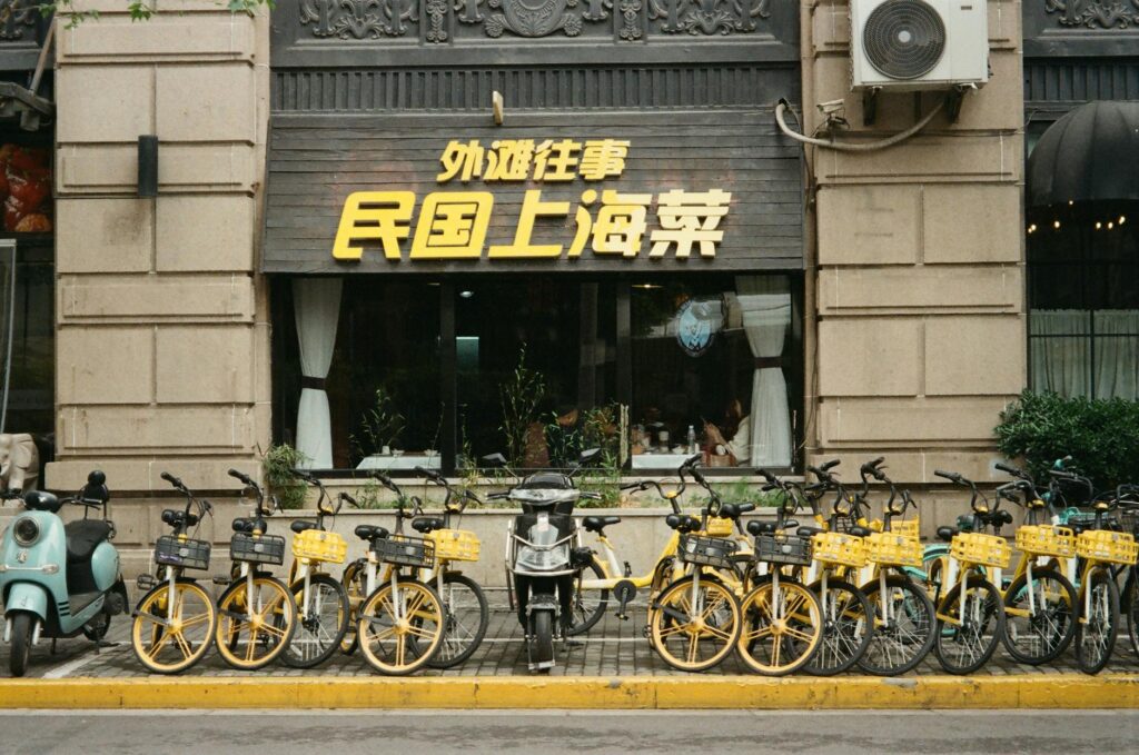 Shanghai public bus at bus stop in the city center