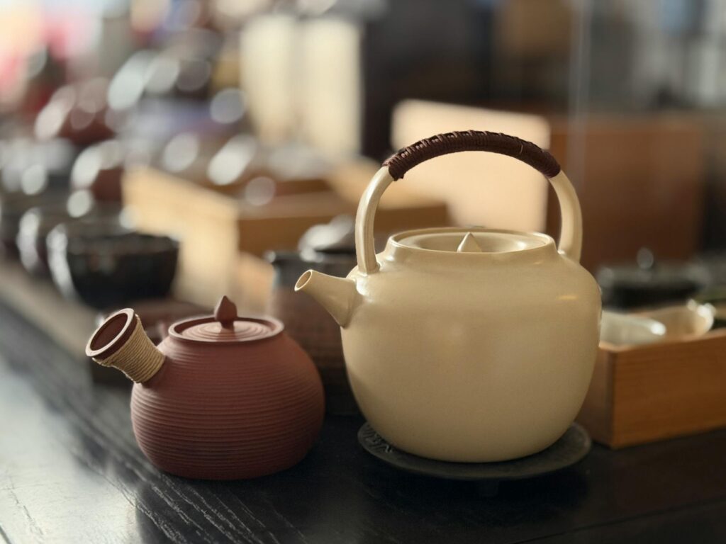Traditional Chinese tea shop with ceramic teaware for shopping in Shanghai