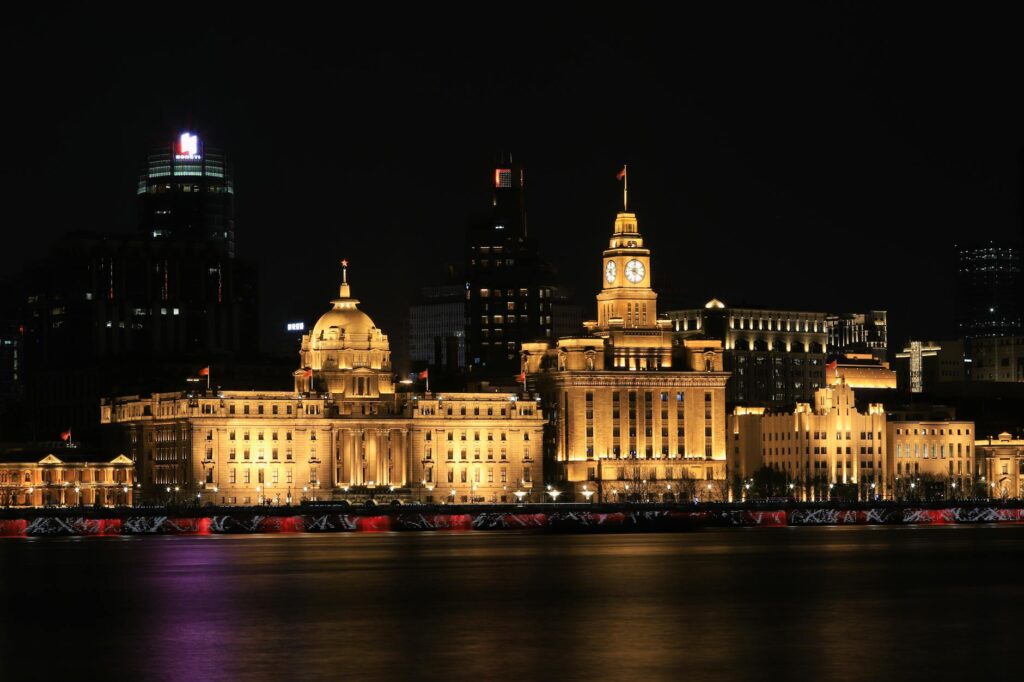 Hotels near the Bund Shanghai illuminated historic waterfront buildings