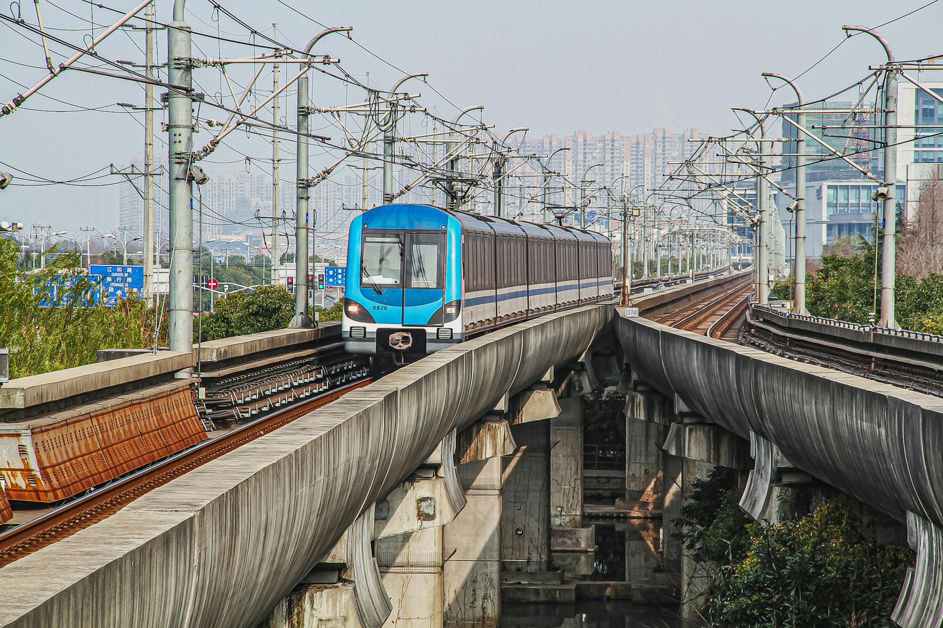 Pudong airport to city center elevated Metro Line 2 track through eastern Pudong