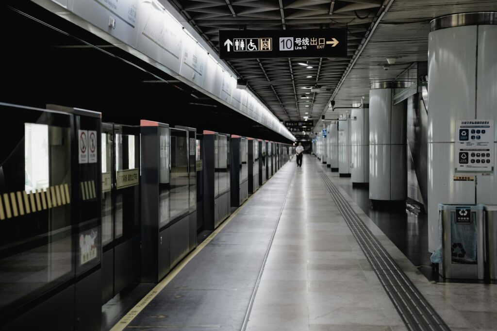 Shanghai metro guide modern station platform with bilingual signs