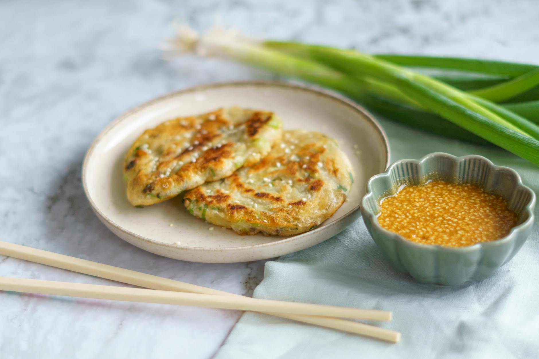 Shanghai street food scallion pancakes traditional Chinese breakfast
