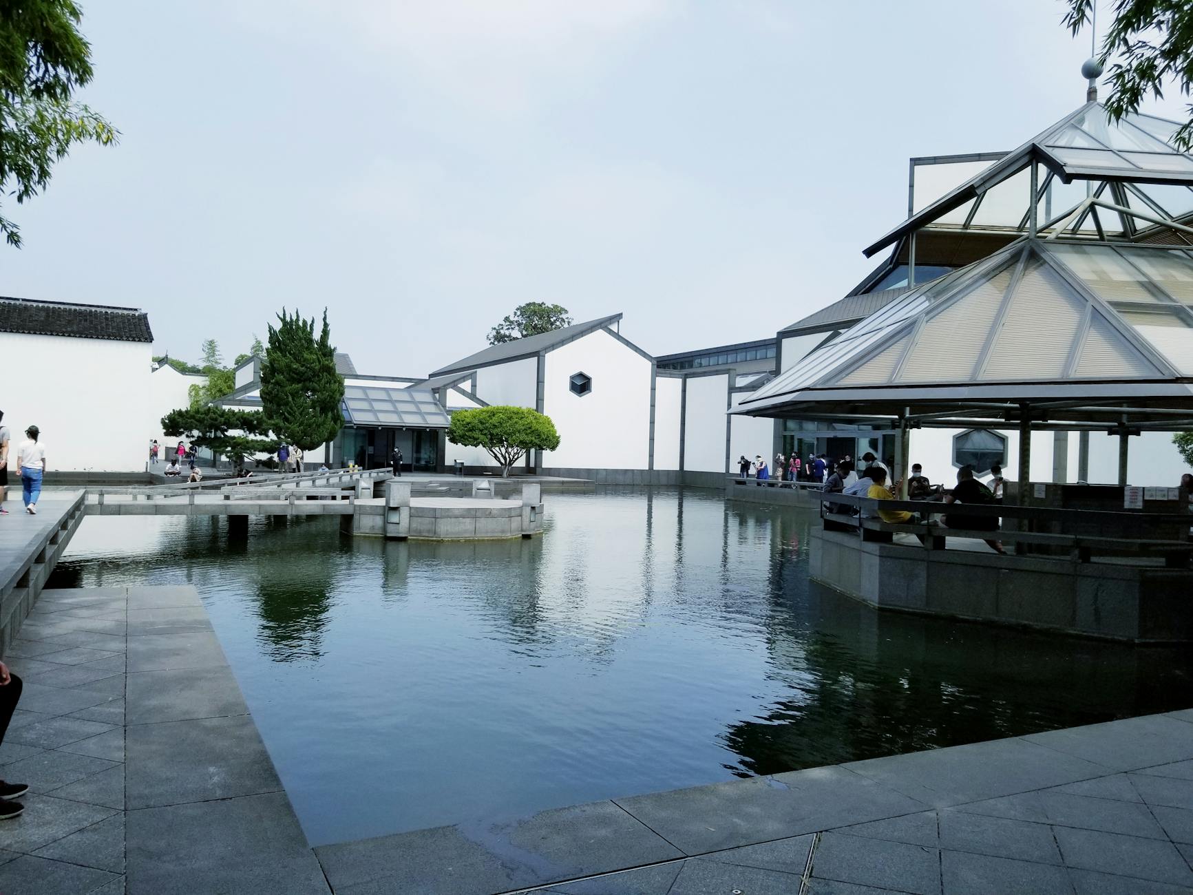 Modern grey and white architecture of the I. M. Pei-designed Suzhou Museum