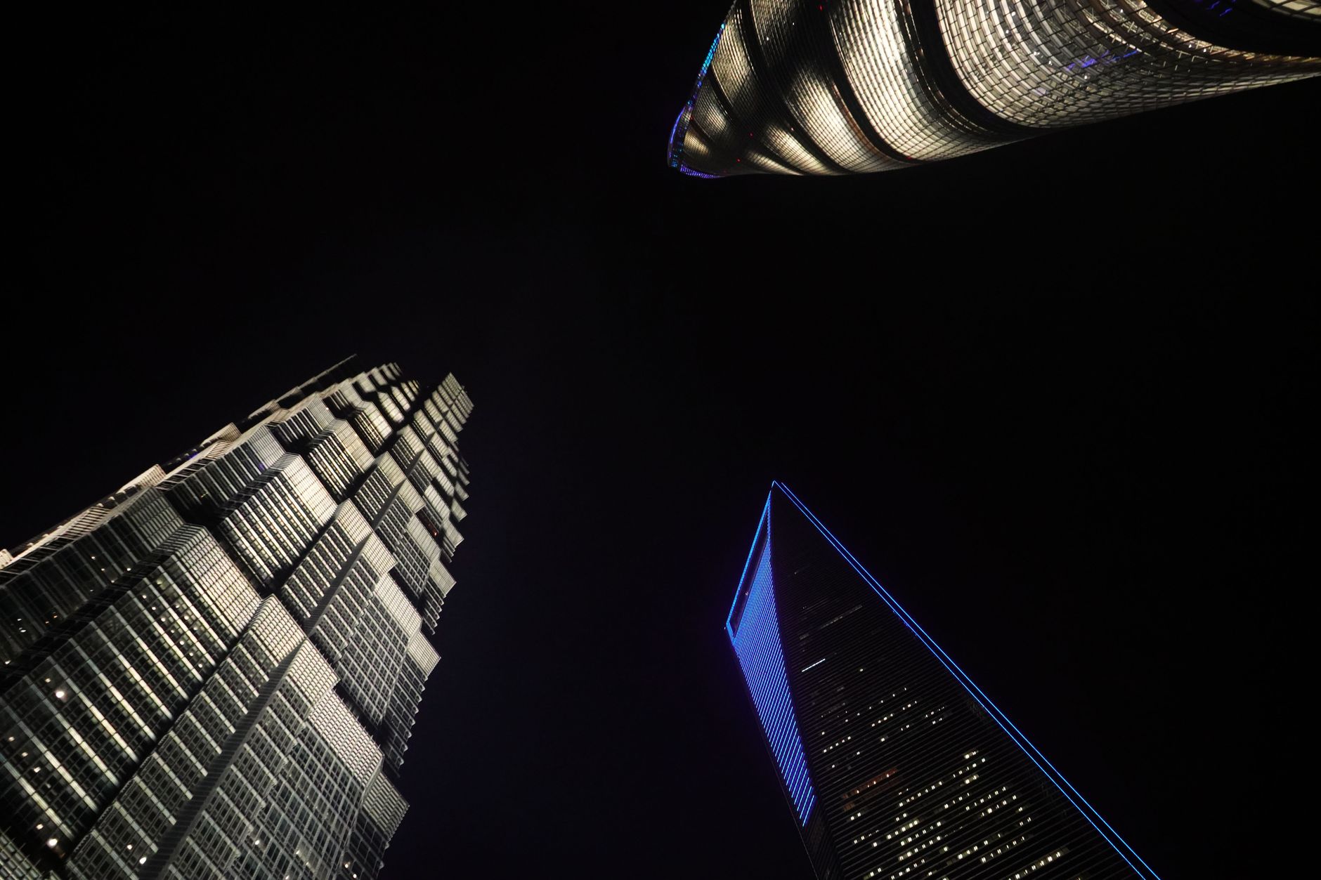 Shanghai Tower observation deck night view illuminated skyscrapers