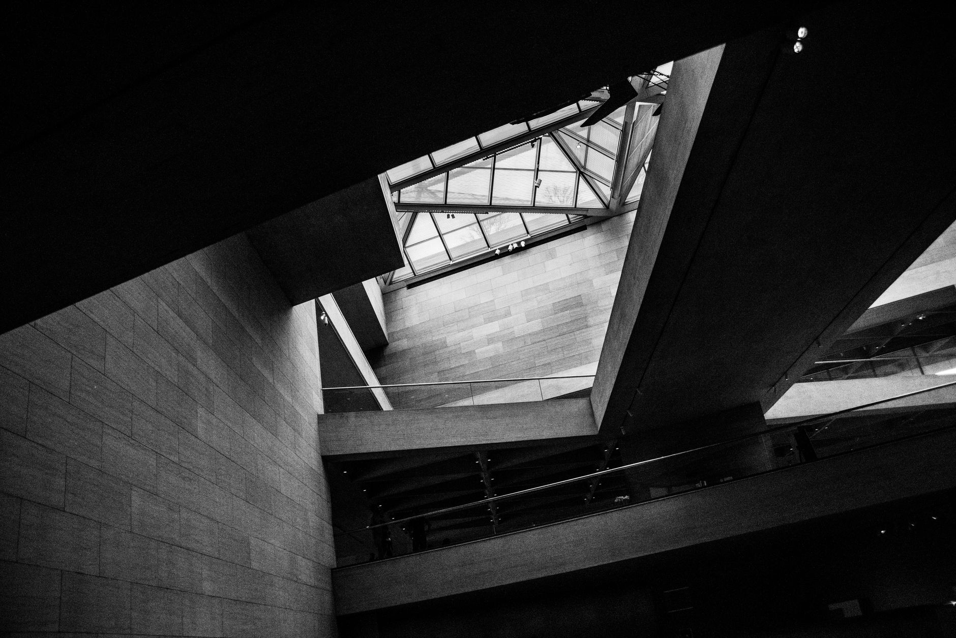 The concrete interior of a modern art museum building
