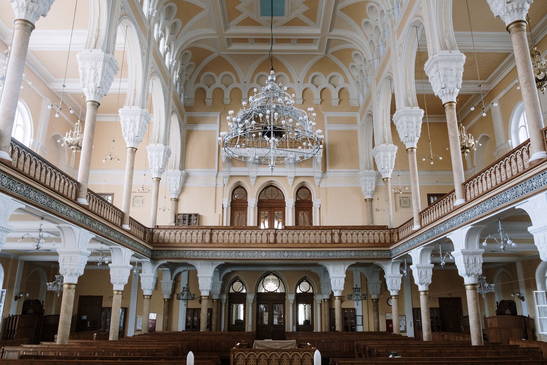 The interior of a historic synagogue, a reminder of the congregations that once served Shanghai Jewish community