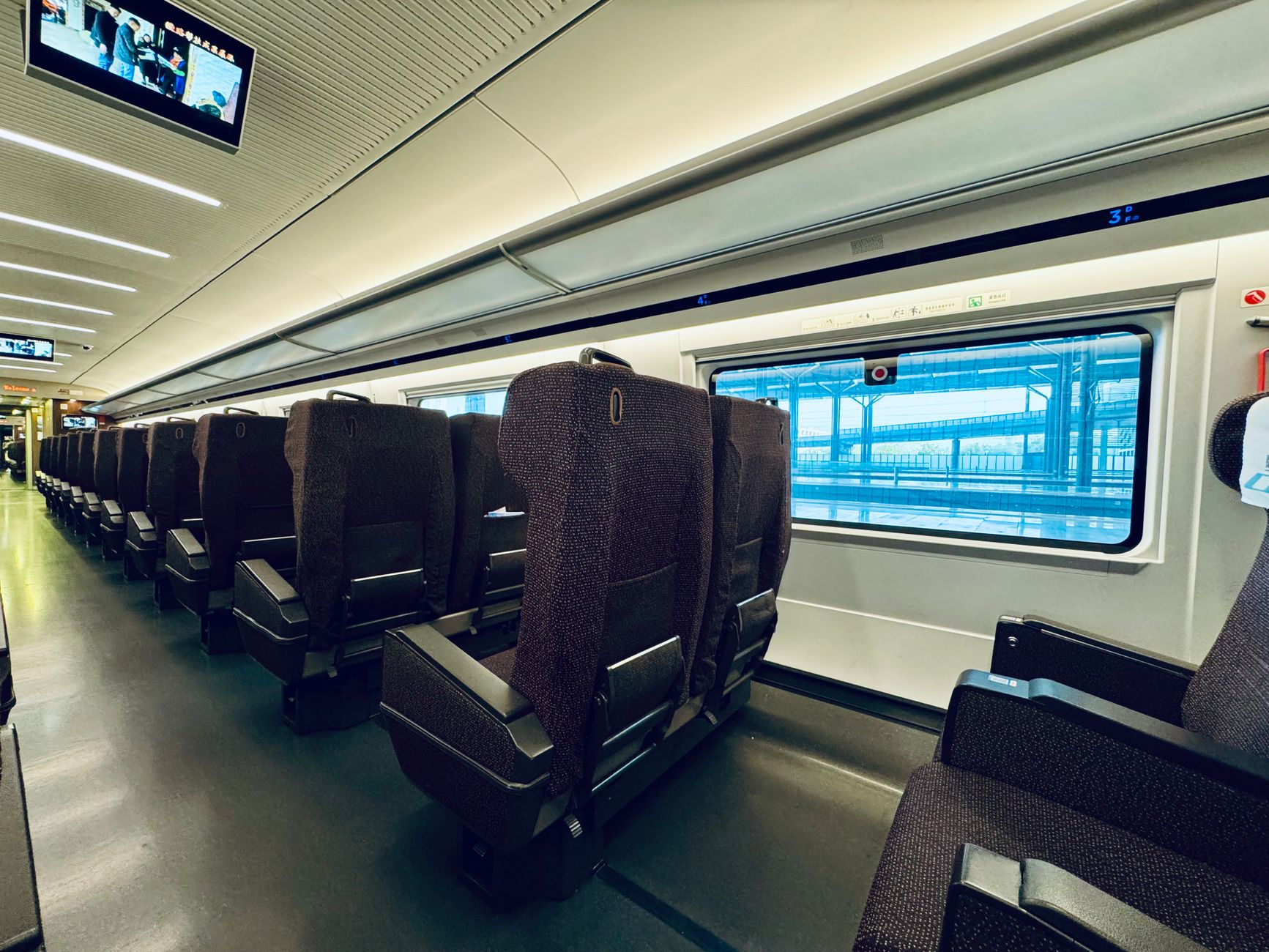 Second-class seating inside a Chinese high-speed train carriage