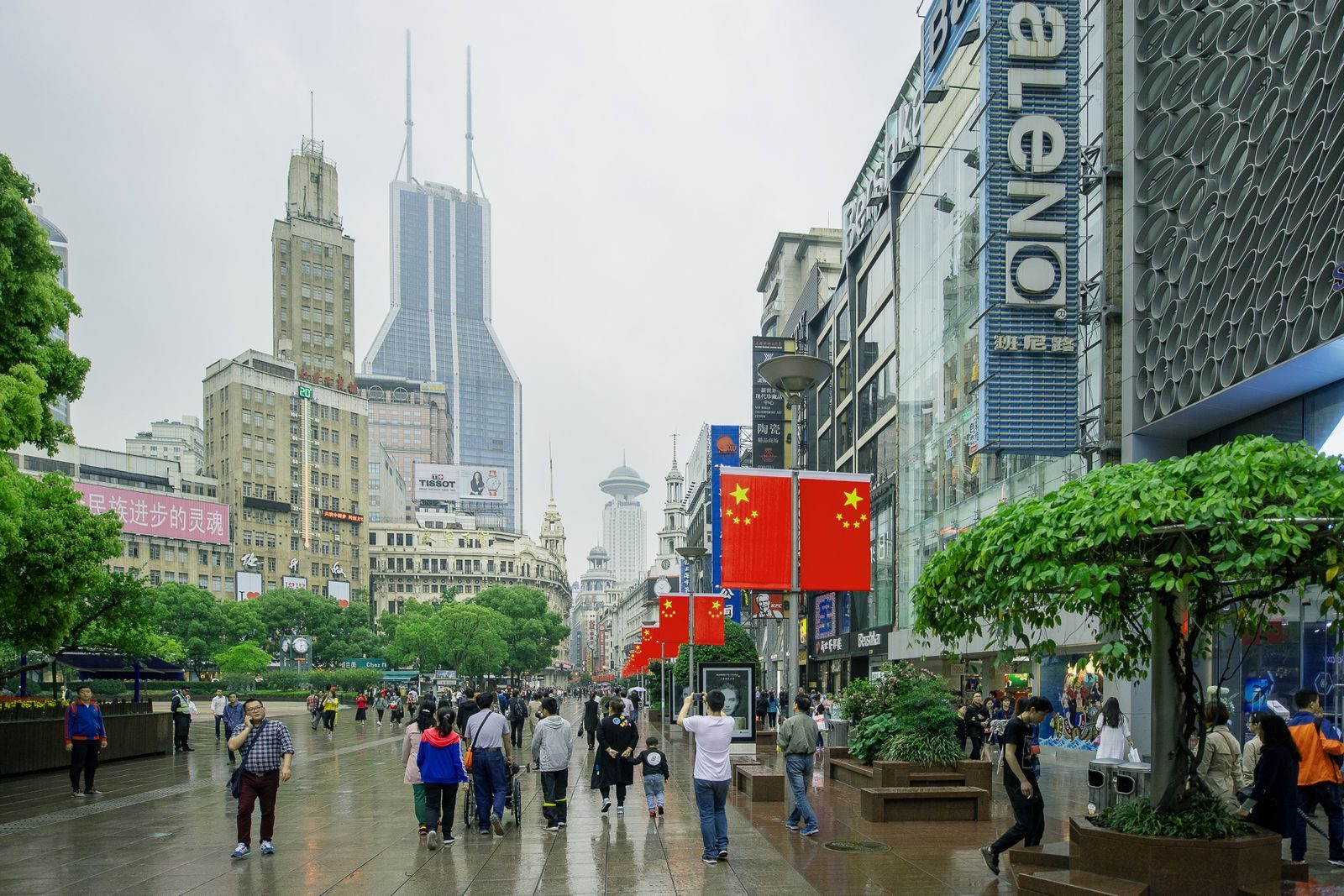 Shoppers on the Nanjing Road East pedestrian street in Huangpu District, Shanghai