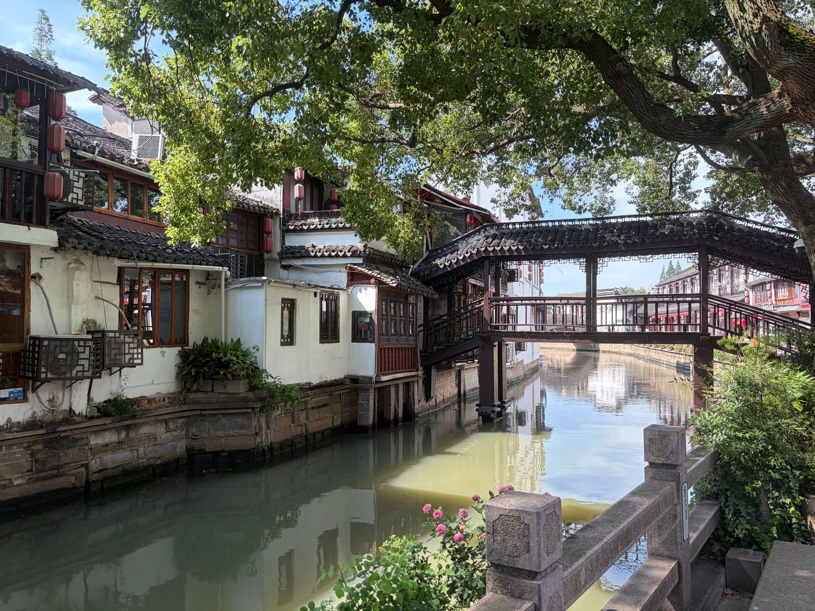 Canal, stone bridge and traditional houses in Zhujiajiao water town, Qingpu District